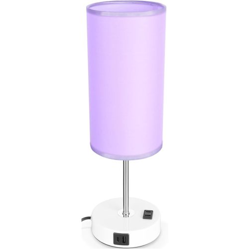 Bedside Table Lamp with USB Port - Touch Desk Lamp for Bedroom, 3 Way Dimmable Small Nightstand Lamp for Living Room, Bedroom Lamps for Room Decor, Purple