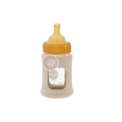 HEVEA Plastic-Free Wide Neck Glass Baby Bottle with Sand Sleeve - Slow Flow Anti Colic Baby Bottles Newborn 0+ Months - BPA-Free, Single-Pack (5 Oz)