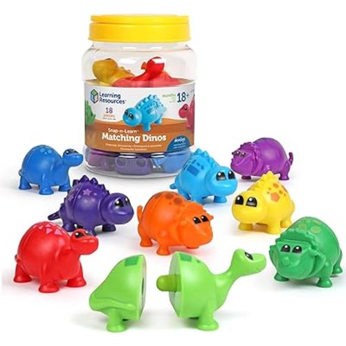 Learning Resources Snap-n-Learn Matching Dinos - 18 Pieces, Ages 18+ Months Toddler Fine Motor Toys, Counting & Sorting Toy, Shape Sorting, Dinosaurs Toys, Sensory Bin Toys