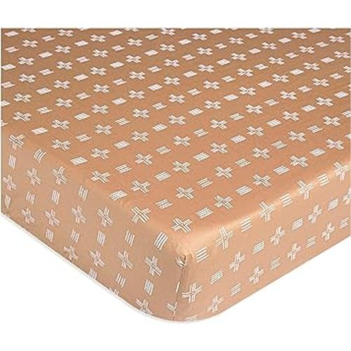 Crane Baby Soft Cotton Crib Mattress Sheet, Fitted Sheet for Cribs and Toddler Beds, Copper Dash, 28”w x 52”h x 9”d