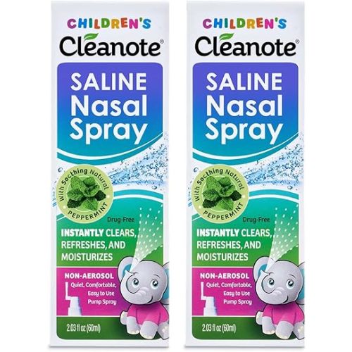 Cleanote Children’s Moisturizing Saline Nasal Spray for Dry Nose & Congestion Relief – Gentle, Drug-Free Nose Spray for Babies, Toddlers & Kids, 60 mL Purple and Blue 2 Pack