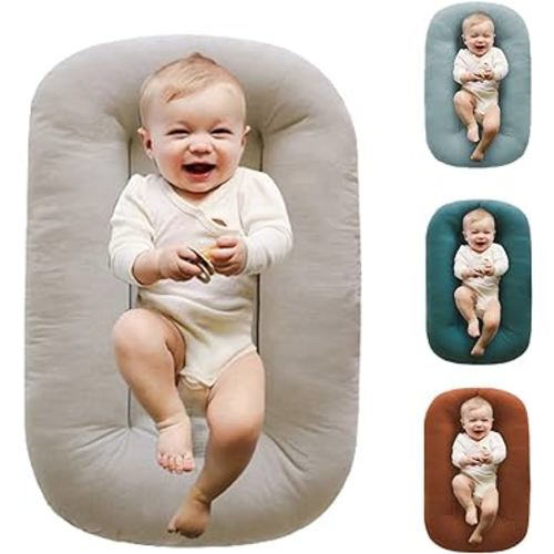 Baby Lounger for Newborn Pillow,Loevin Baby Nest Pillow Co-Sleeping for Baby in Bed,Newborn Lounger for Boys & Girls 0-12 Months,English Apricot