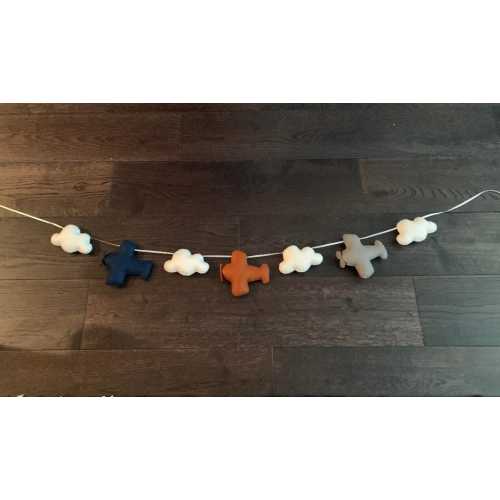 Handmade felt airplane and cloud garland