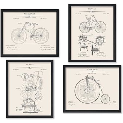 Poster Master 4-Piece Vintage Bicycle Blueprint Poster - Velocipede Patent Print - Bicycle Art - Transportation Art - Bike Enthusiast Art - Great Garage or Man Cave Decor - 8x10 UNFRAMED Wall Art