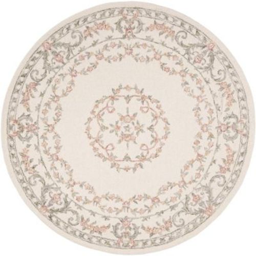 Aubusson AUB102 Hand Tufted Indoor Area Rug - Ivory/Pink - 6' Round - Safavieh