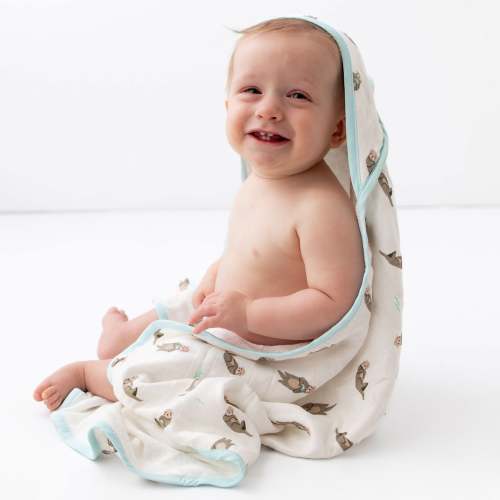 Hooded Towel & Washcloth Set, Otter, Bamboo Muslin – Bamboo Little