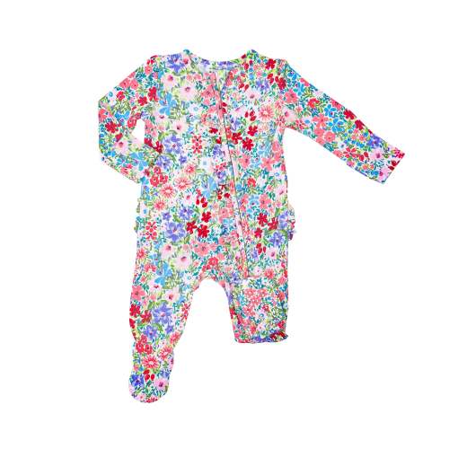 2 Way Ruffle Zipper Footie - London Floral