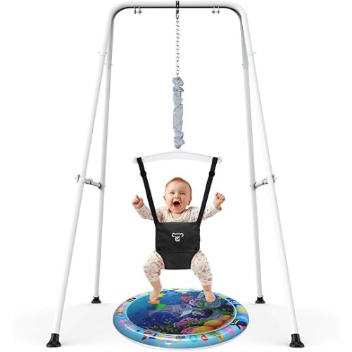 G TALECO Gear Baby Jumper with Stand,Baby Bouncer,Easy Set-Up,Baby Exerciser for Active Babies,Suitable for Indoor and Outdoor, Water Mat Include (Black) (Black)