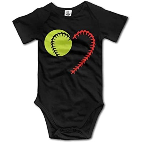 PXMU Baseball Softball Baby Romper Short Sleeve Onesies for Cute Boy Girl, Black, 0-6 Months