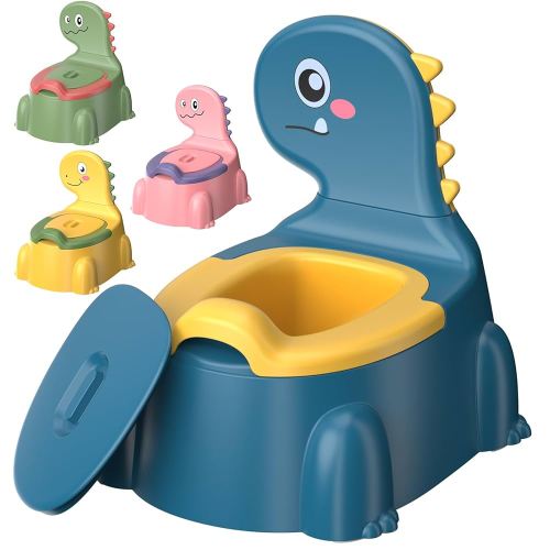 Potty Training Toilet Toddler Potty Chair Kids Boys Girls Dinosaur Animal Comfortable Potties Training Seat for Childrens Ages 1-3 Portable Baby Toilets with Lid Back Easy to Clean Potty Trainer,Blue