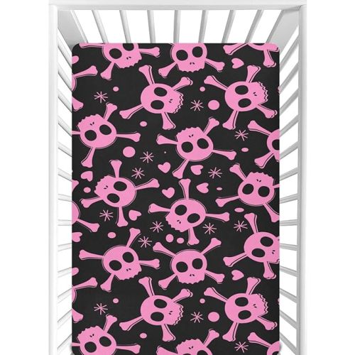 Pink Skull Hearts Crib Sheets