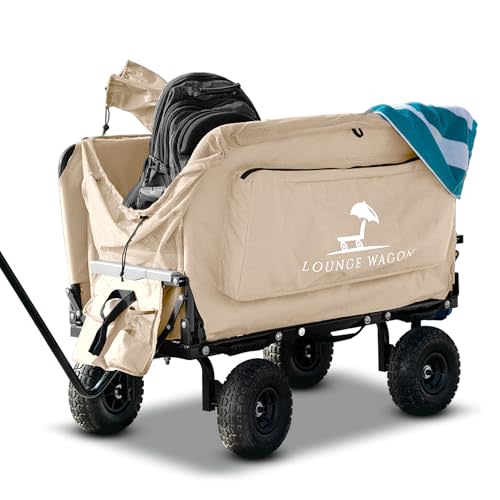 The Lounge Wagon – The Only Wagon That Converts into a 2-Person Chair - 3-in1 cart - Included Cargo net- Ultimate Beach Wagons– Beach Chairs for Adults – Sports Wagon(Umbrella Sold Separately)