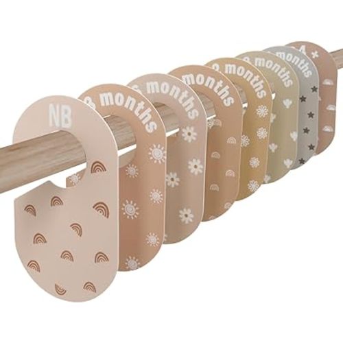 Baby Closet Divider, Baby Wardrobe Organizer, Double-Sided Minimalist Cute Design, Nursery Decor Clothes Hanger Dividers for Sorting 8 Sizes from Newborn to 12+ Months
