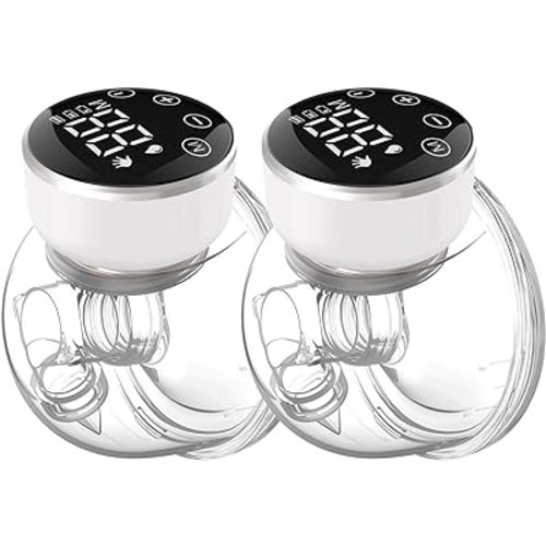 Wearable Breast Pump Hands Free of Longer Battery Life & LED Display, Portable Electric Breast Pump with 3 Modes & 9 Levels & Low Noise, 24 mm Flange, 2 Pcs White