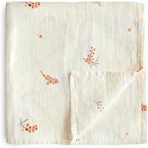 mushie Muslin Baby Swaddle Blanket | 100% Organic Cotton (Flowers)