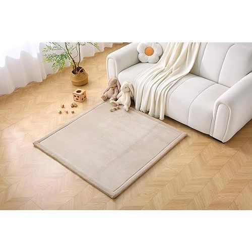 Hakuna Matte CloudSoft Play Mat - Beige (1.27x1.27m) | Super Soft & Waterproof Baby Rug | Luxury Cushioned Comfort | Safe & Non-Toxic for Tummy Time | Oeko-TEX Certified Modern Home Decor