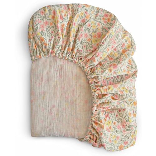mushie Extra Soft Muslin Fitted Crib Sheet | 192 Thread Count | 28"x 52" (Pastel Blooms)