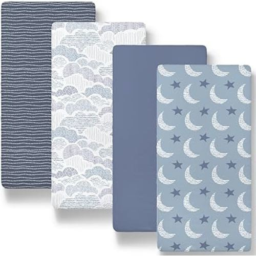 The Peanutshell Fitted Bassinet Sheets Set, Universal Fit for Oval, Rectangle, Hourglass Mattresses, Moon and Stars