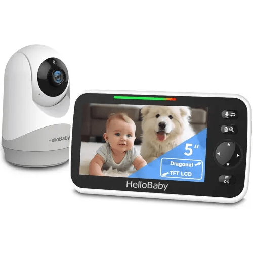 HelloBaby Monitor with Camera and Audio, 5'' Screen with 16-Hour Video Streaming, Remote Pan-Tilt-Zoom Camera, Two-Way Talk, VOX Mode, Auto-Night Vision, Range up to 960ft and No WiFi