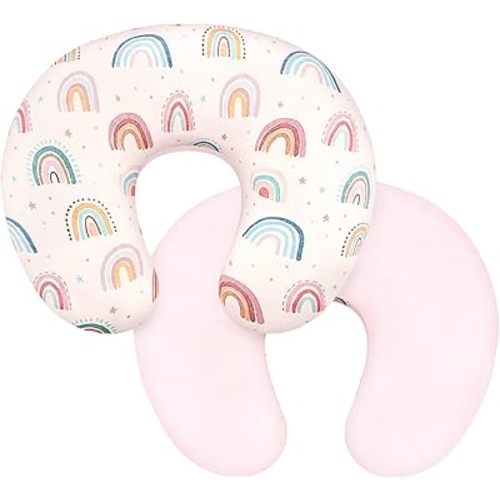 Nursing Pillow Cover 1 Pack, Removable Nursing Pillow Cover for Breastfeeding Pillows, Super Soft Comfortable Slipcover for Boy and Girls, Pink & Rainbow