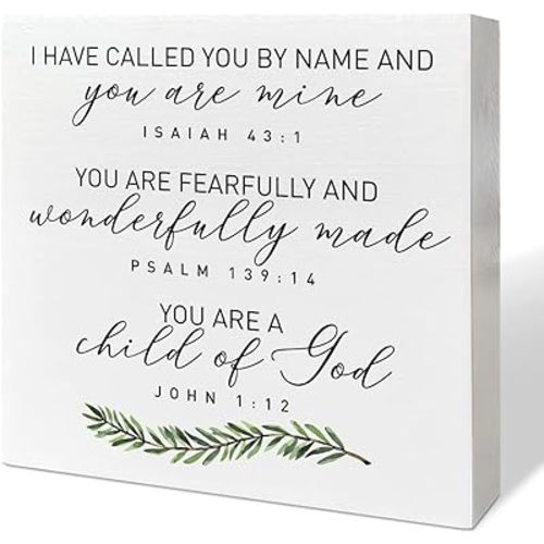 Nursery Desk Wooden Box Sign Decor, Fearfully & Wonderfully Made, Nursery Scripture Decor Newborn Baby Kid Children Room Desk Bible Verse Religious Decoration Baby Shower Christian Baptism Gifts