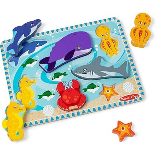 Melissa & Doug Sea Creatures Ocean Wooden Chunky Puzzle - 7 Pieces