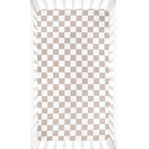 DILIMI Fitted Crib Sheets for Baby Boys and Girls, Ultra-Soft Breathable Baby Crib Sheet Fits Standard Crib and Toddler Mattress, Coffee Checkered