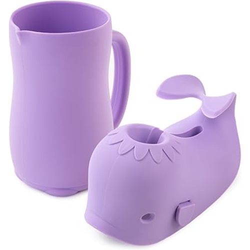 Bathtub Faucet Cover + Rinse Cup Set, Bath Tub Spout Cover for Baby Kids, Baby Wash Rinser Cup Shampoo Bath Rinser Cup, Purple Bath Gift Set