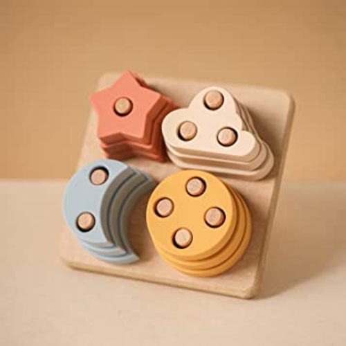 ibwaae Soft Silicone Stacking Toy for Baby 12 Pcs Montessori Sensory Teether Toys Early Shapes Recognition Development Building Stacker for Toddler