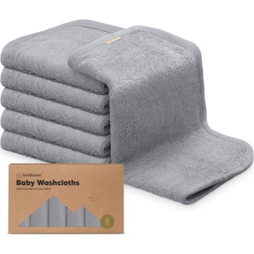 KeaBabies Deluxe Baby Washcloths, Cool Gray