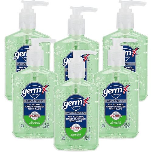 Germ-X Advanced Hand Sanitizer with Aloe and Vitamin E, Non-Drying Moisturizing Gel, Instant and No Rinse Formula, Pump Bottle, 8 Fl Oz (Pack of 6)