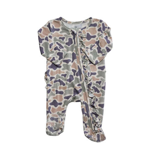 Ruffle Zipper Footie in Camo Cutie | Caden Lane