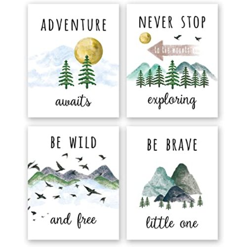 Colorful Inspirational Adventure Quote Art Print-- Nature Mountain Forest Motivational Saying Canvas Wall Art--(8”X10”X4 pieces, Unframed)--Perfect for Office Nursery Decoration 4