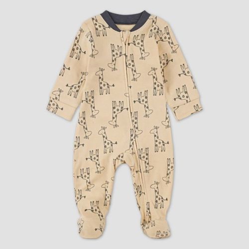 Huggies Baby Giraffes Sleep N' Play - Cream Newborn: Organic Cotton Knit Pajama Romper, Long Sleeve