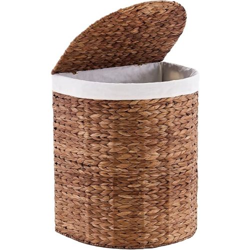 Water Hyacinth Laundry Hamper with lid, Half Moon Shape with 2 Removable Cloth Bags, Handwoven Boho Wicker Basket for Laundry Organization, Espresso