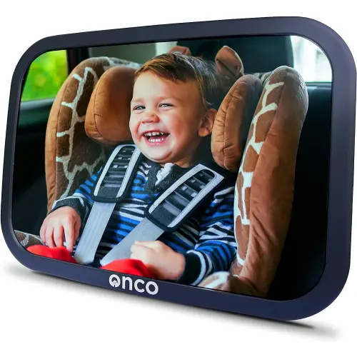 Onco Baby Car Mirror Rear Facing - Double Award-Winning Car Mirror for Baby, 100% Shatterproof Baby Mirror for Car Journeys, Shakeproof Car Seat Mirror for Baby Rear Facing, Universal Car Mirror Baby