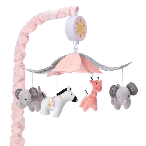 Jazzy Jungle Peach/Gray Safari Animals Musical Baby Crib Mobile
– Lambs & Ivy