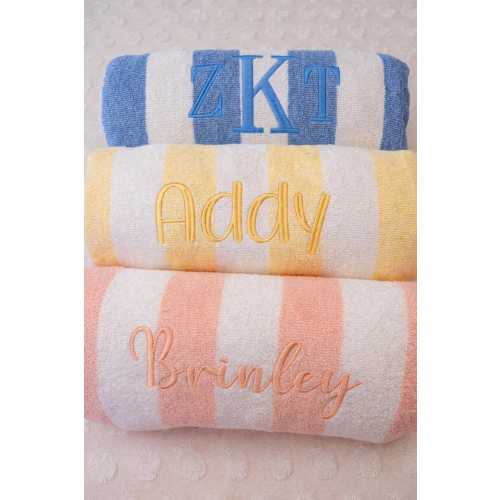 Custom Embroidered Cabana Stripe Beach Towel | Personalized Monogrammed Cotton Blend