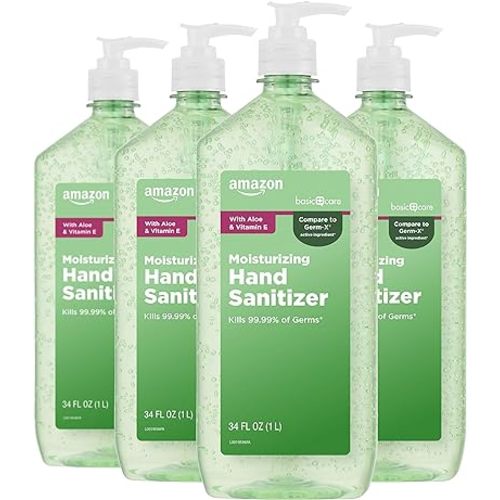 Amazon Basic Care - Aloe Vera Hand Sanitizer 62%, 34 fl oz (Pack of 4)