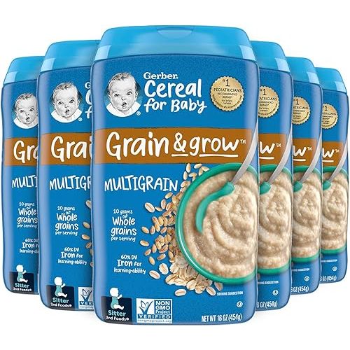 Gerber Baby Cereal 2nd Foods, Grain & Grow, Multigrain, 16 Ounce (Pack of 6)