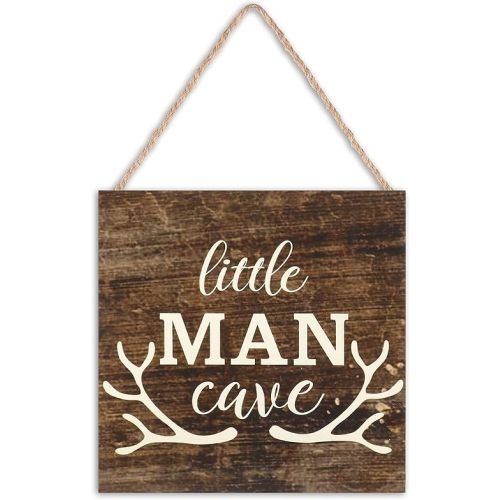Little Man Cave Wood Sign Decor Home Vintage Little Man Cave Antlers Wood Pallet 7 x 7 Inch Rustic Brown Wall Hanging Sign Farmhouse Wall Decor for Baby Home Bedroom Living Room
