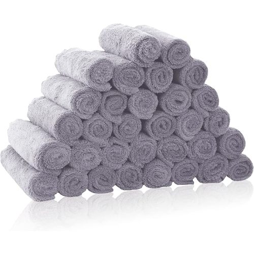 32 Pack Baby Washcloths - 10x10 Inch, Coral Fleece - Extra Absorbent and Soft Wash Clothes for Newborns, Infants and Toddlers - Suitable for Sensitive Skin and New Born - Baby Shower - Light Grey