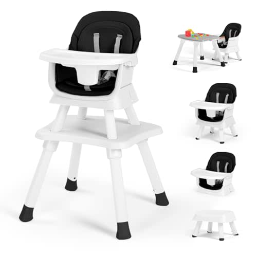 Kinder King 8 in 1 Baby High Chair, Coverts to Dining Booster Seat/Kids Table & Chair Set/Toddler Building Block Table/Kids Stool, Removable Tray & Double Seat Cover, Easy to Wipe, White