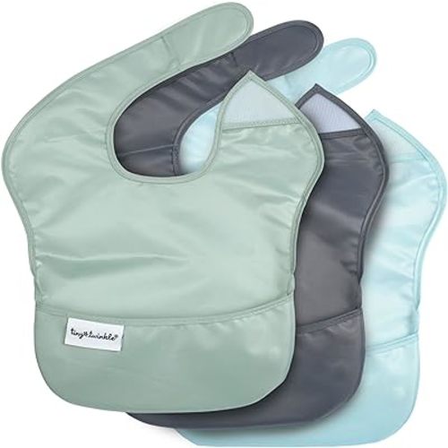 Tiny Twinkle Mess-Proof Baby Bib - Waterproof Bib for Baby Boy or Girl - PFAS, PVC, BPA, Phthalate Free - Baby Food Bibs