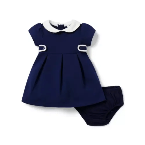 Baby Pleated Collared Ponte Dress