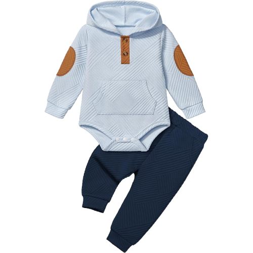 Fommy Baby Boy Clothes Colorblocked Long Sleeve Hoodie + Long Pants 2PCS Fall Winter Outfits Set