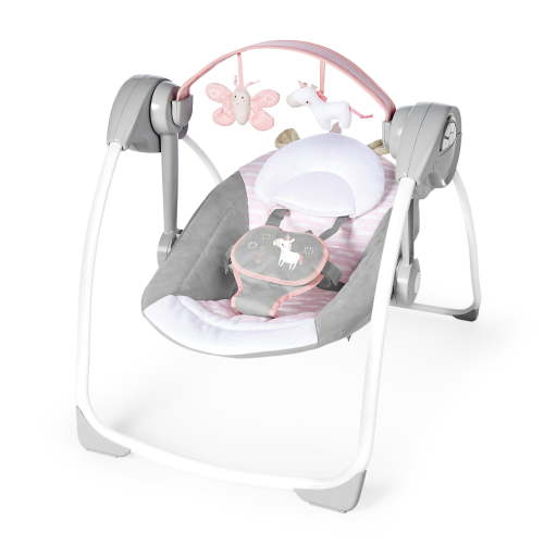 Ingenuity Soothe 'n Delight 6-Speed Portable Baby Swing with Music - Flora the Unicorn (Pink)