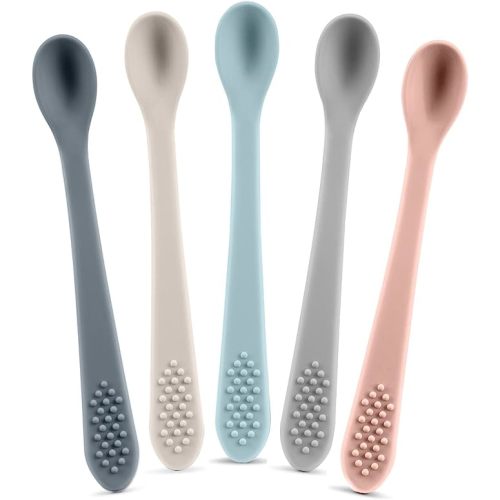 Baby Spoons First Stage Silicone Baby Spoon – Self Feeding Baby Utensils – Infant Spoons First Stage Baby Feeding Spoon - Soft & Gentle on Gums - BPA Free Silicone Baby Spoons Set (Pastel1)