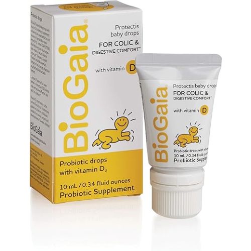 BioGaia Protectis Baby Probiotic Drops | Colic & Gas Relief + Vitamin D | Safe for Newborns | Ease Crying, Fussing, Colic, Gas, Spit-ups & Constipation | No Dairy, Soy & Gluten | 50 Day Supply | 10mL