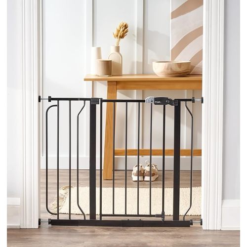 Regalo Easy Step 38.5-Inch Extra Wide Walk Thru Baby Gate, Award Winning Brand, Includes 6-Inch Extension Kit, 4 Pack Pressure Mount Kit, Black, 4 Pack Wall Cups and Mounting Kit - 38.5" Wide Black